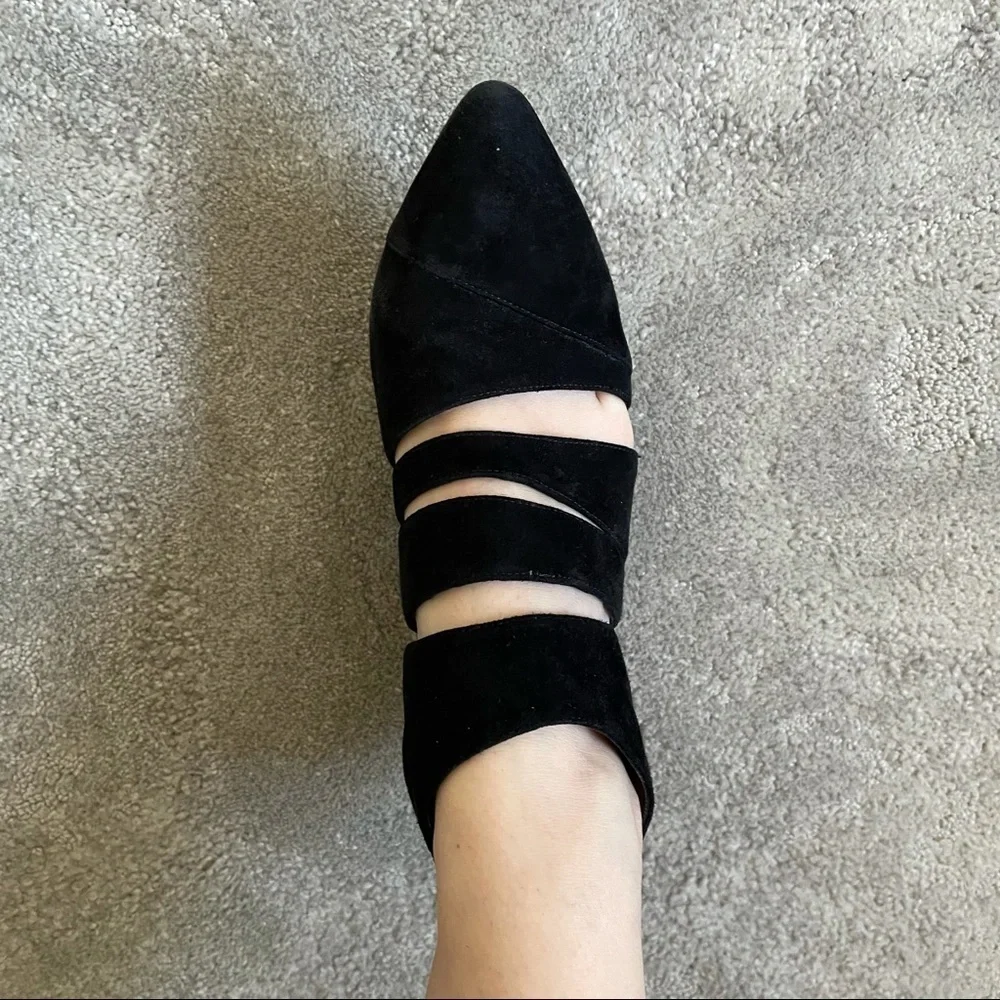 Sigerson Morrison Womens Black Suede Cut Out Strappy Pointed Toe Pumps Size 7.5